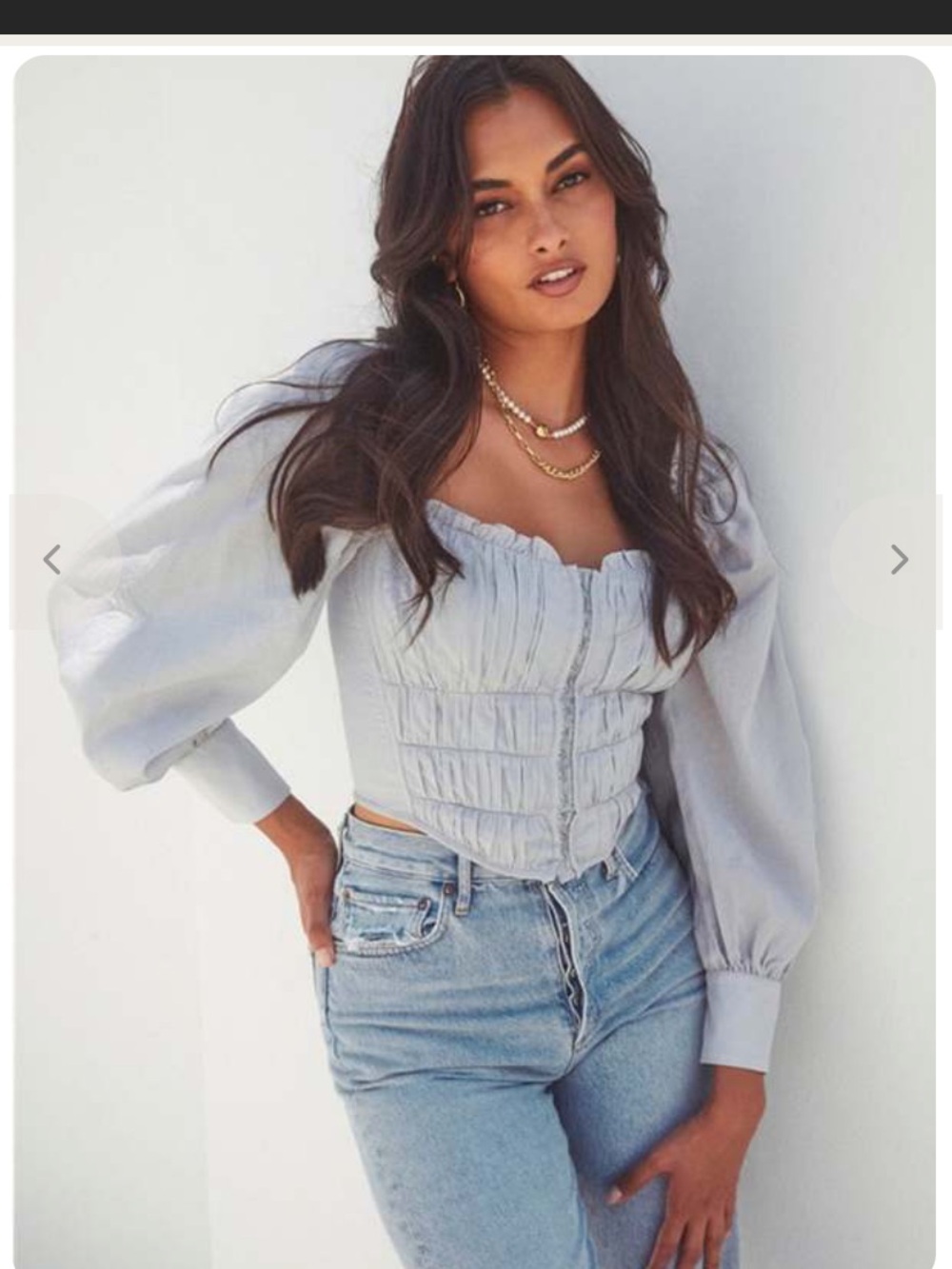 New Astr DUsty Blue Puff-Sleeve Corset Blouse